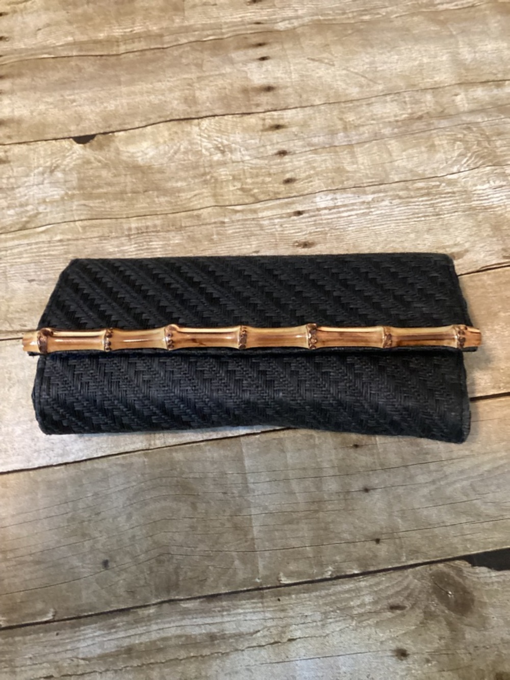 H&M Black Foldover Clutch with Bamboo Accent